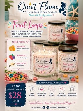 22 OZ FRUIT 🍉 LOOP FAN FAVE🌟COCO/SOY CANDLE🍓🕯️